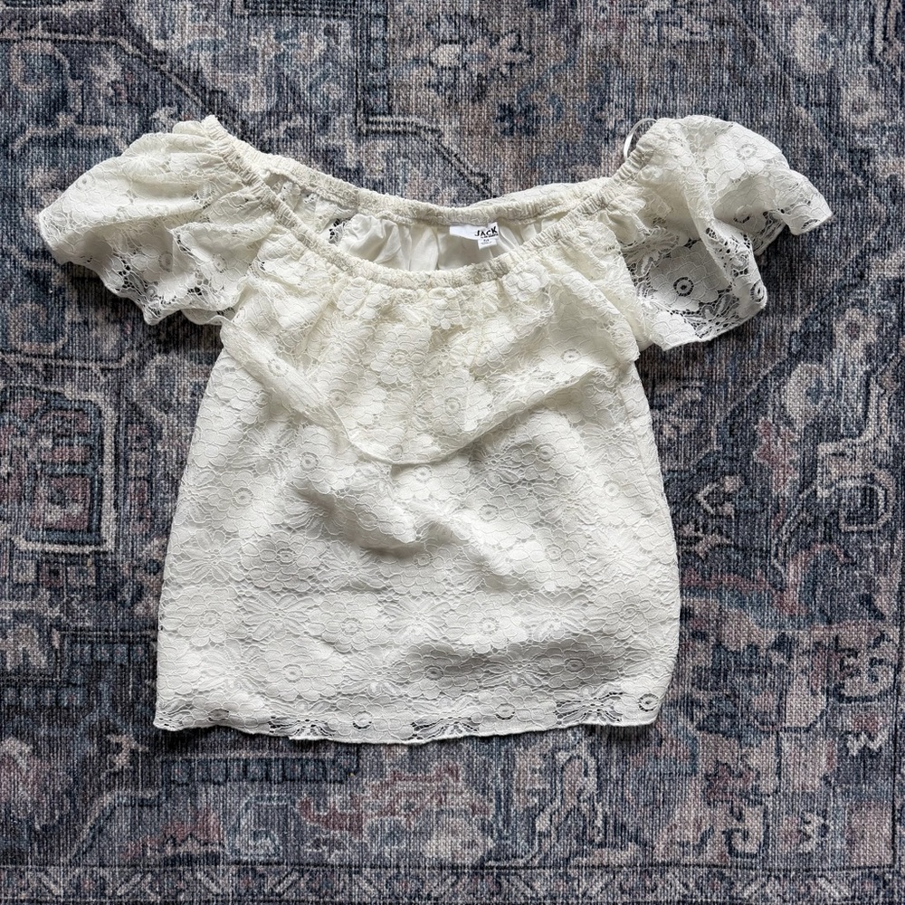 Jack by BB Dakota Off Shoulder Top White Lace Boho Peasant Blouse Size M